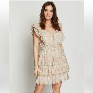 Anthropologie Love the Label Ines Ivory Tiered Ruffled Mini Dress